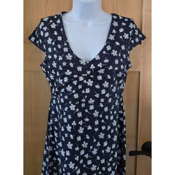Toad&Co Womens Navy Floral short sleeve V-Neck Dress Organic Cotton fairycore - Picture 3 of 9